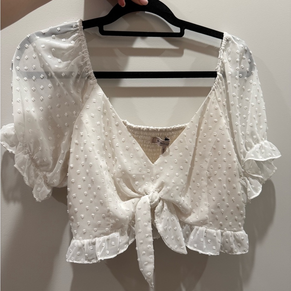 BCBG White Tie-Front Blouse